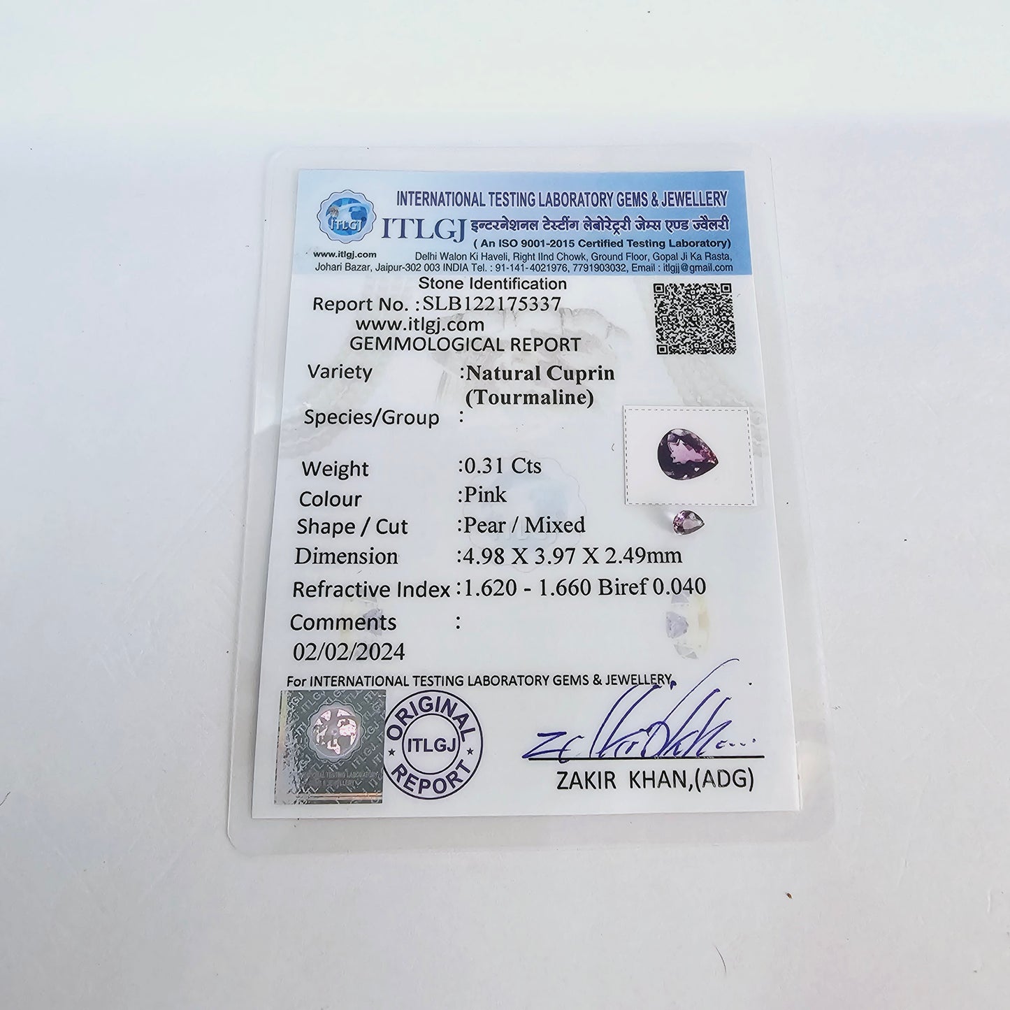 Cuprian Tourmaline Pear 0.23 Carats Mozambique, SKU-KO0363