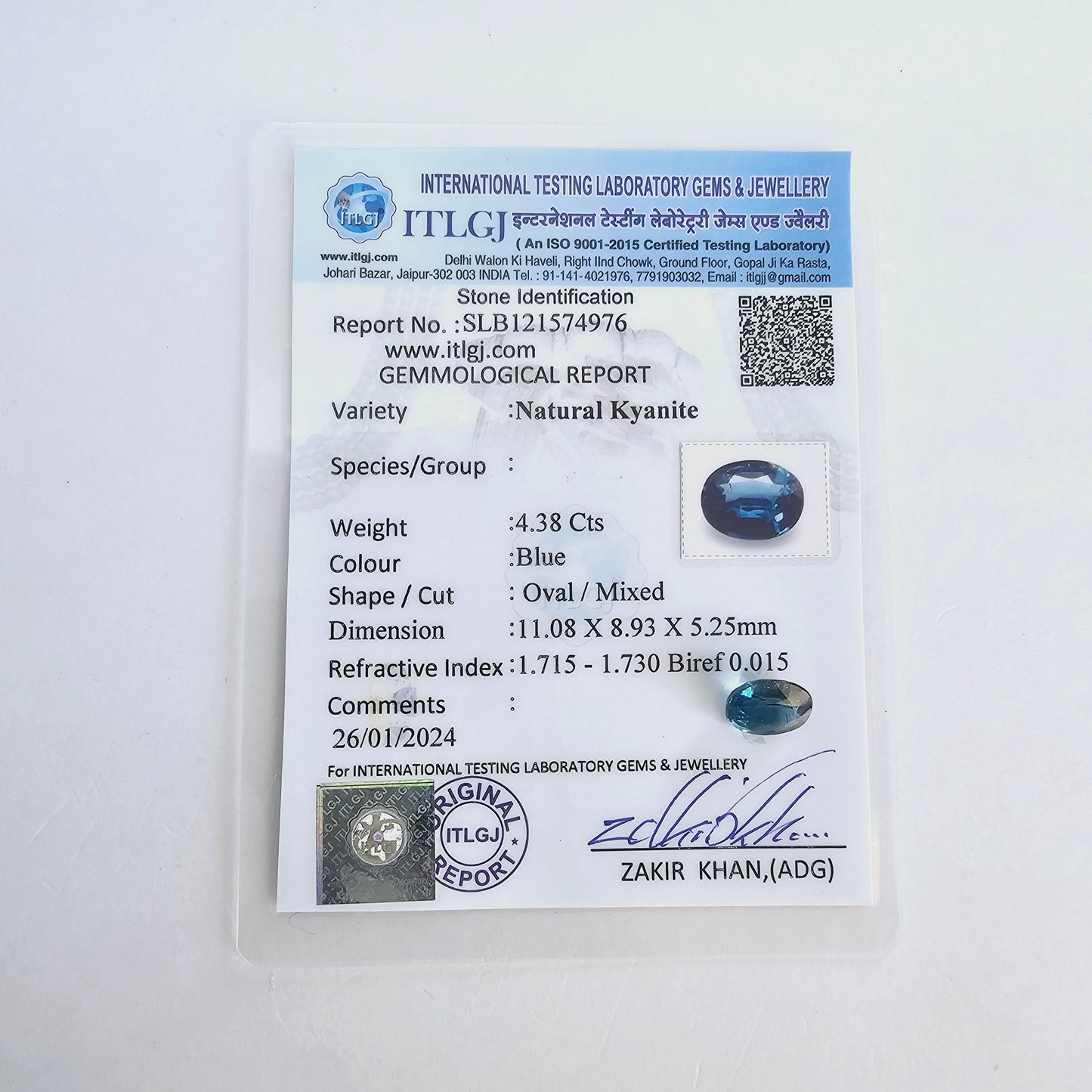 Teal Kyanite (Oval 11x9mm) 4.50 Carats JRKY03