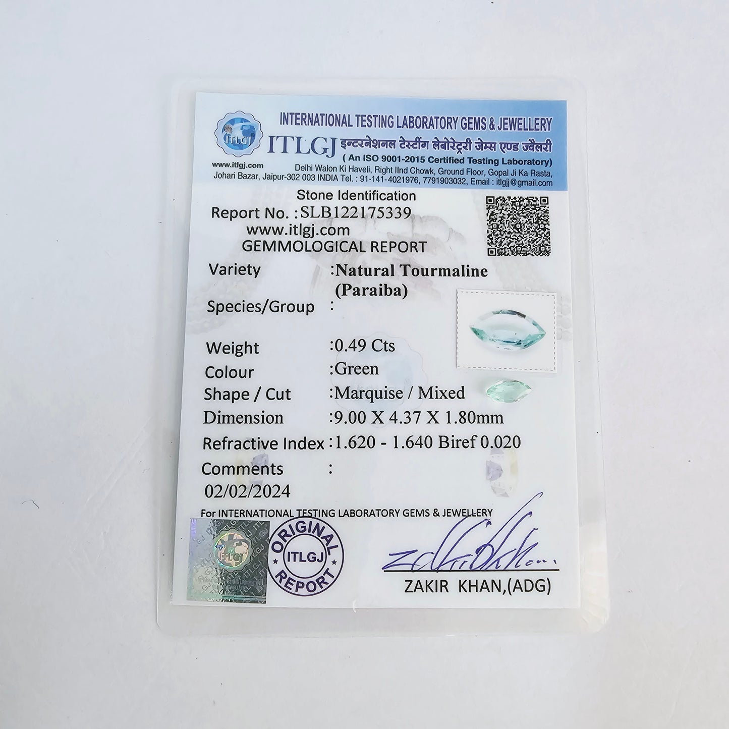 Paraiba Tourmaline 9x4.5mm-0.40 Carats Mozambique, SKU-KPG231