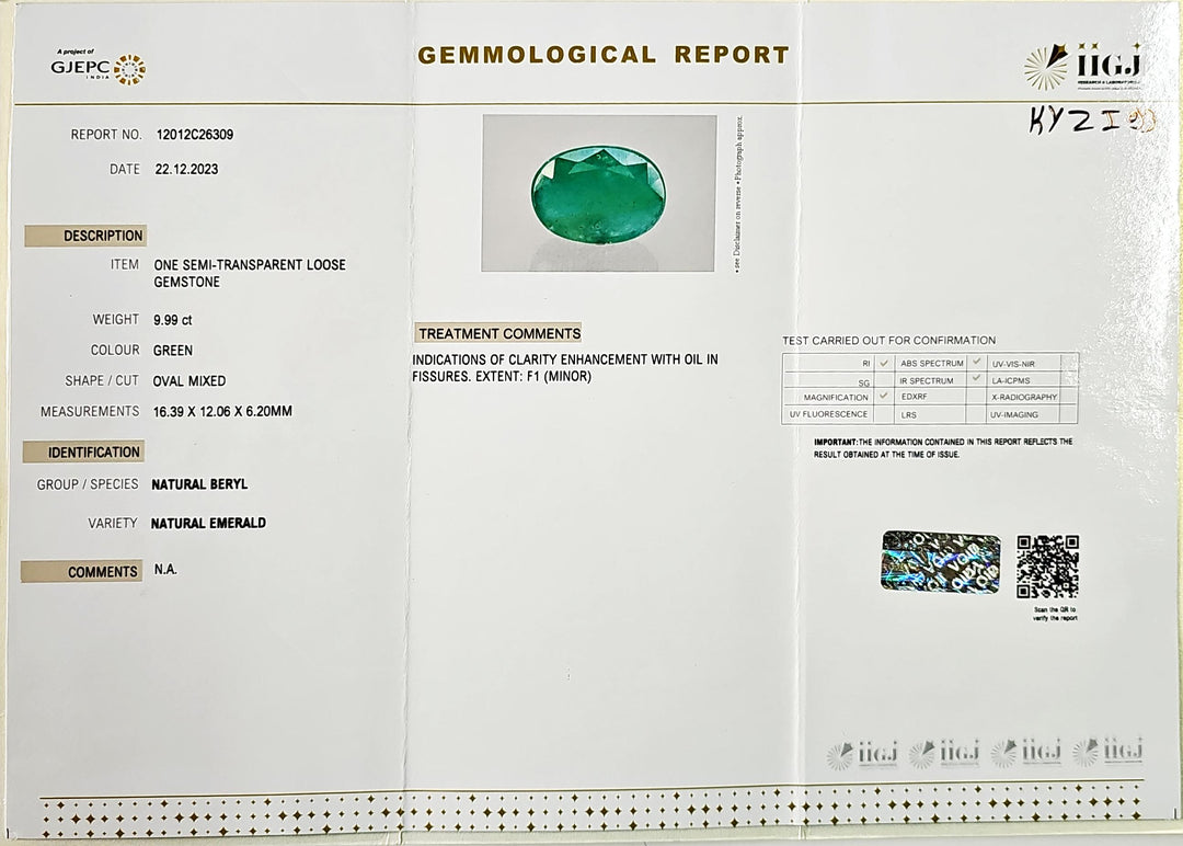 Certified Zambian Emerald (Panna) 10.00 Carats (11.00 Ratti) Zambia