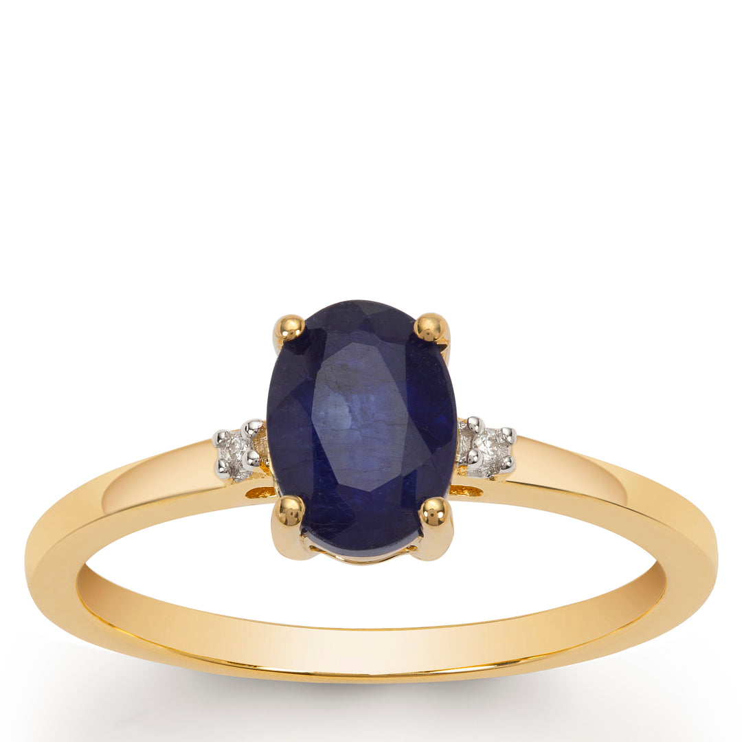 Classic Gold Ring with Blue Sapphire and Diamond(VLNK54)