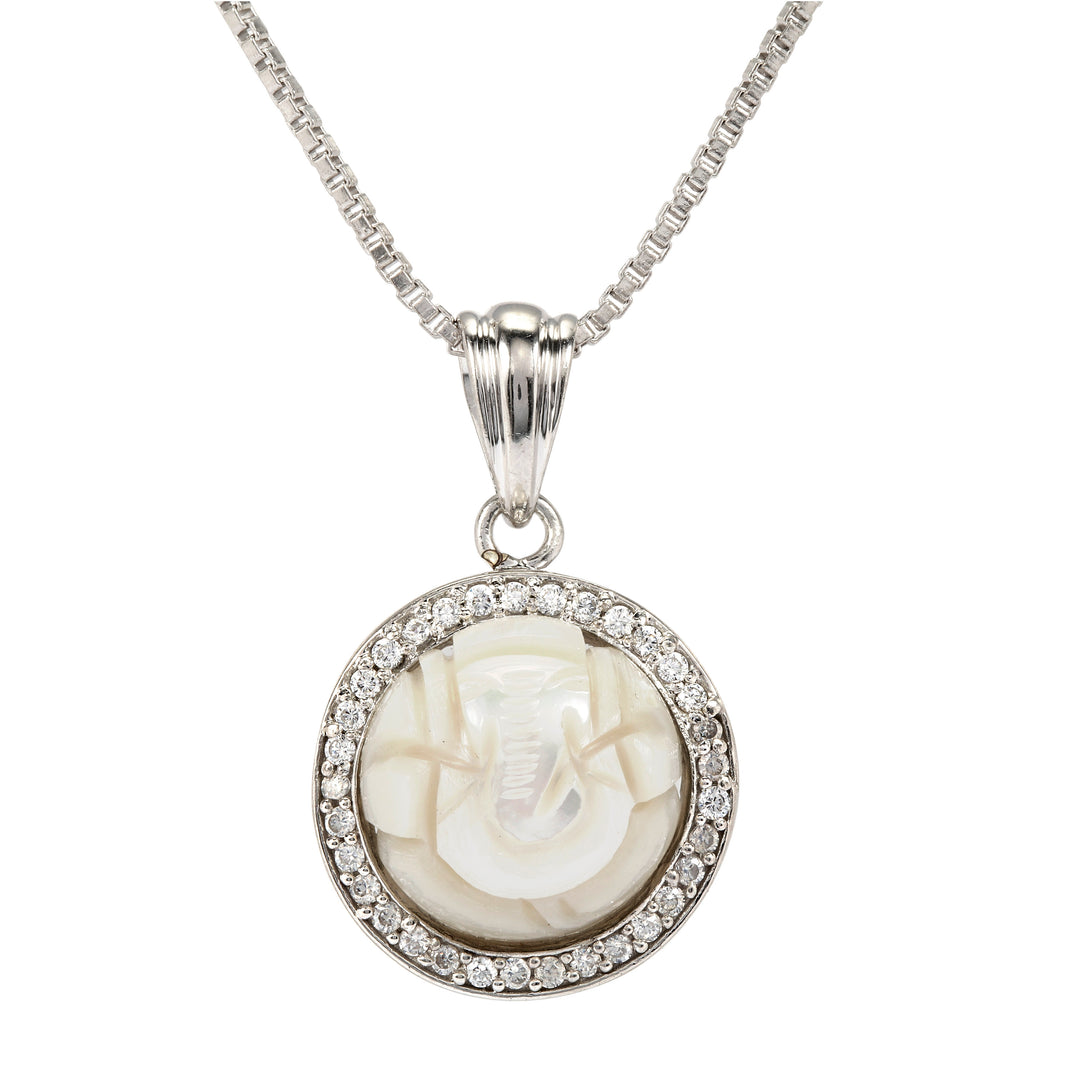 Ganesha Pearl Pendant | Fresh Water Pearl Zircon Pendent | 925 Sterling Silver Chain