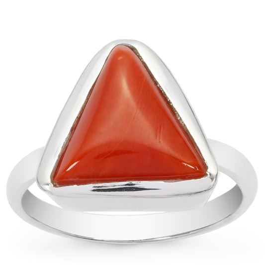 Natural Red Coral (Moonga) Ring in Sterling Silver (RCSS)