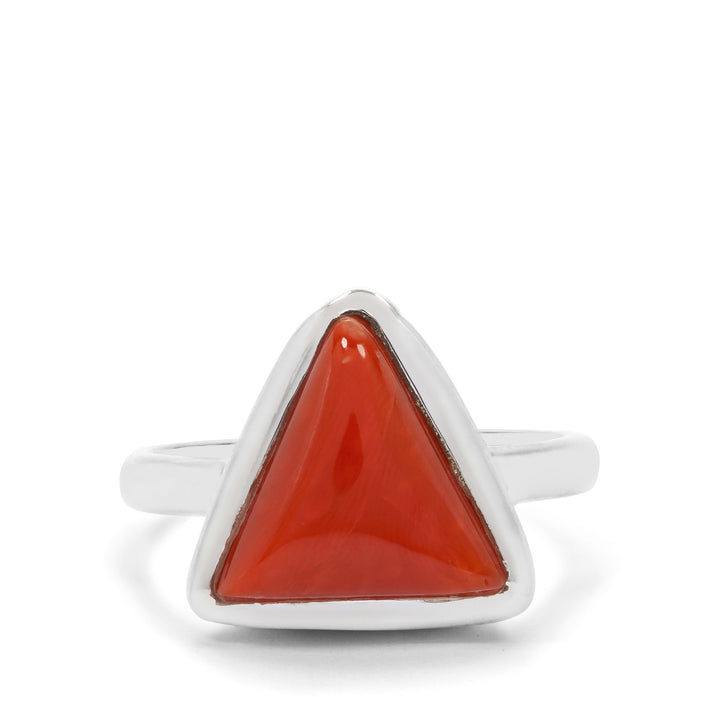 Natural Red Coral (Moonga) Ring in Sterling Silver (RCSS)