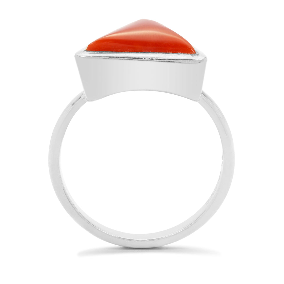 Natural Red Coral (Moonga) Ring in Sterling Silver (RCSS)