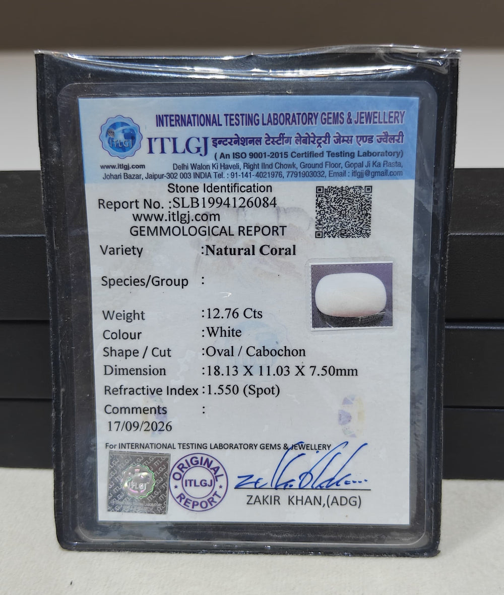 Certified Coral (Safed Moonga) 12.76 Cts (14.00 ratti) Italian SKU C0-03