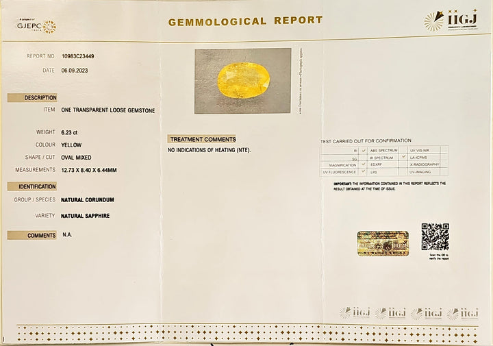 Certified Yellow Sapphire (Pukhraj) 6.23 Cts (6.85 Ratti) Sri Lanka (Ceylon)