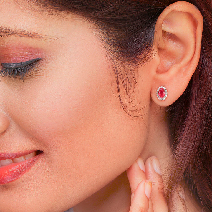 Classic Gold Earring with Ruby and Diamond(AINK84)