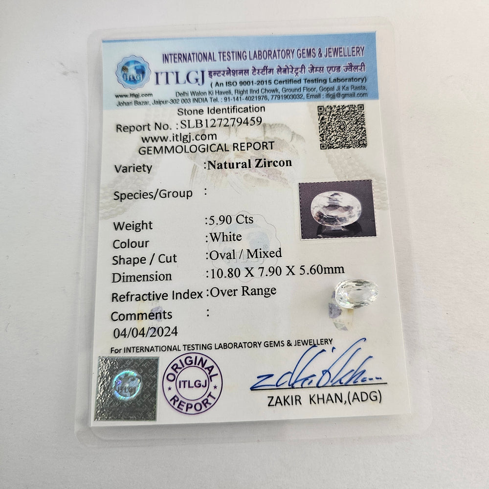 Certified White Zircon 6.49 Cts (5.90 Ratti)