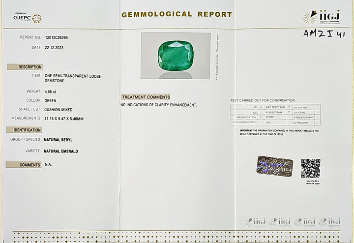 Certified Zambian Emerald (Panna) 4.57 Carats (5.03 Ratti) Zambia