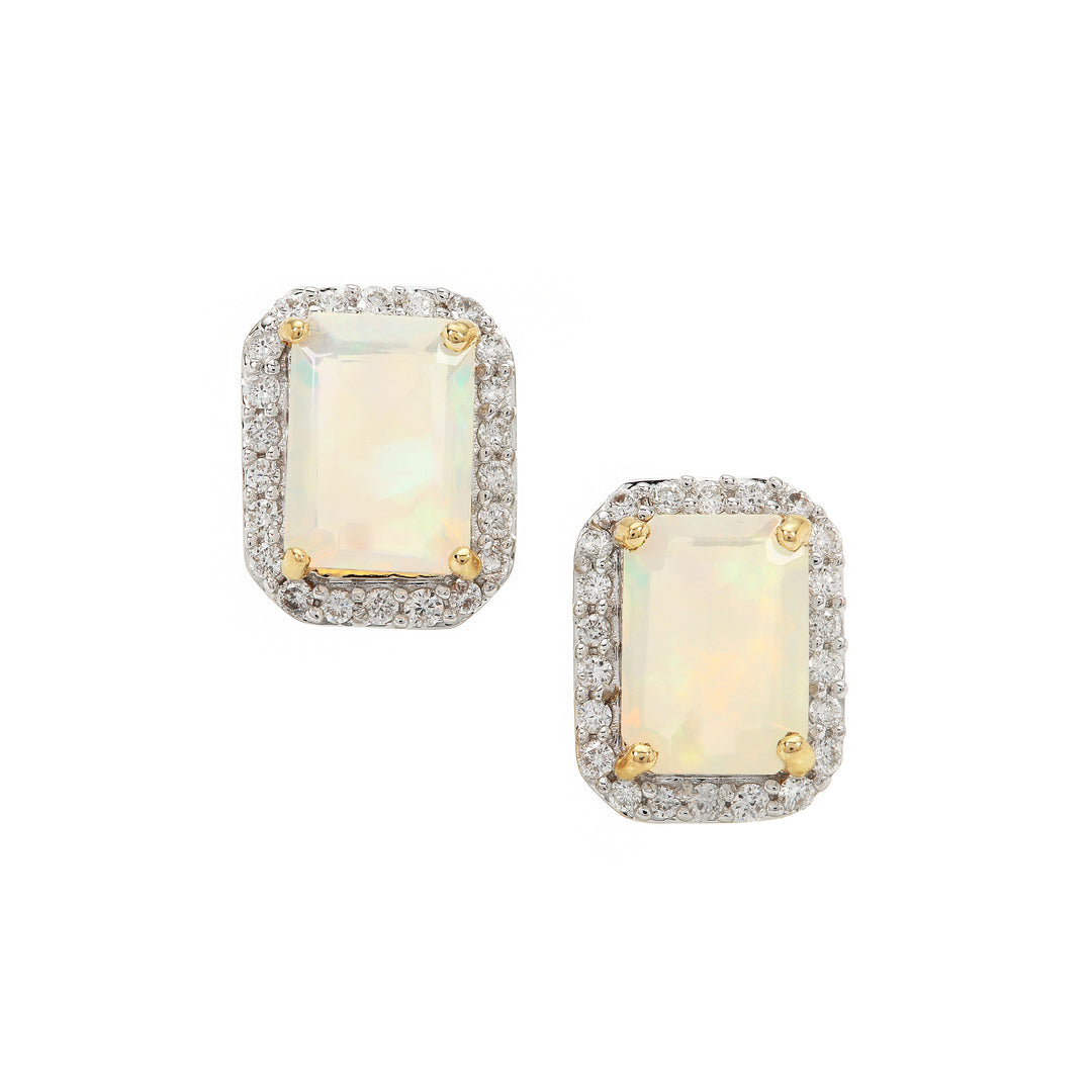 Luxurious Opal Diamond Earring Studs in 14k Gold(AONK01)
