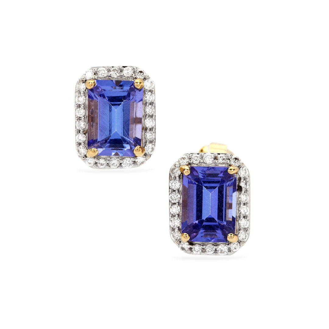 Tanzanite and Diamond Earring Studs in 14k Gold (AONK01T)