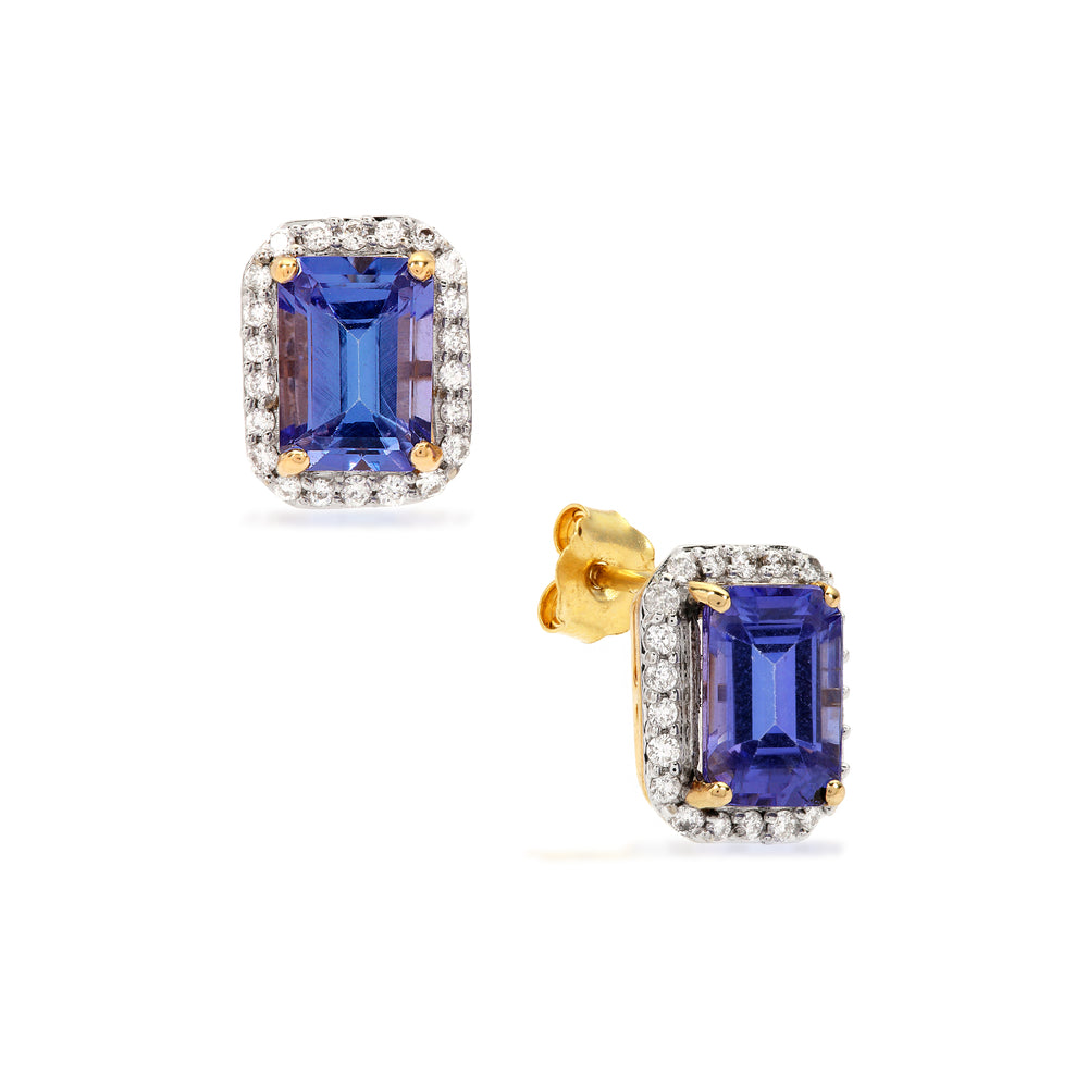 Tanzanite and Diamond Earring Studs in 14k Gold (AONK01T)