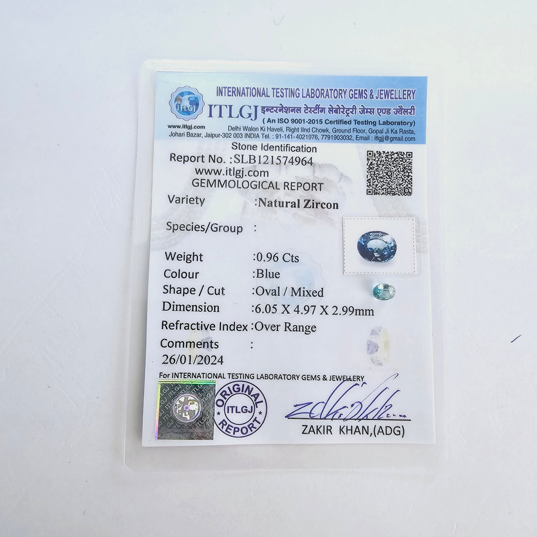 Ratanakiri Blue Zircon (Oval 6x5mm) 0.80 Carats APTD91