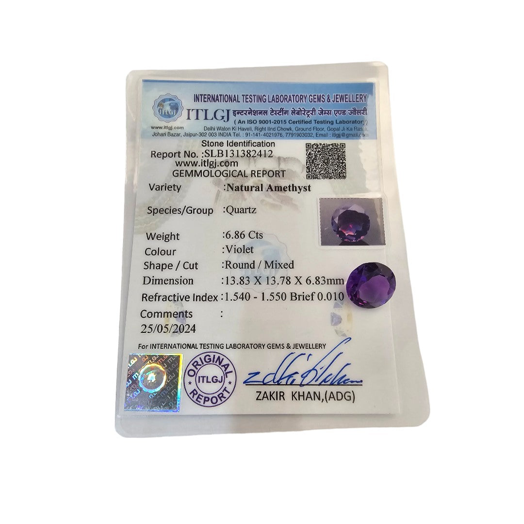 Certified Amethyst 6.86 Carats