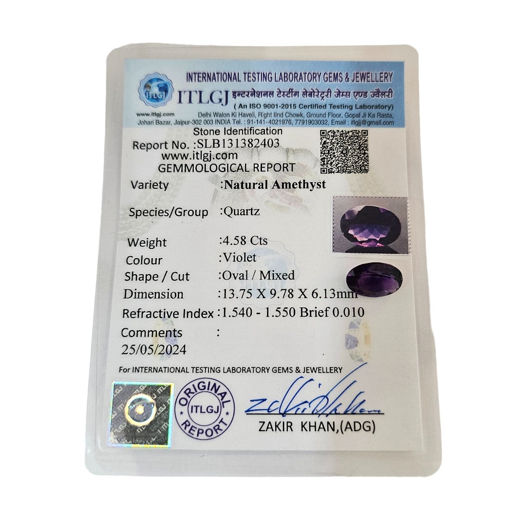 Certified Amethyst 4.58 Carats