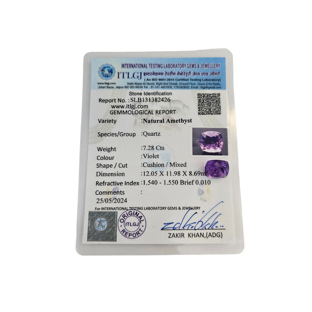 Certified Amethyst 7.28 Carats