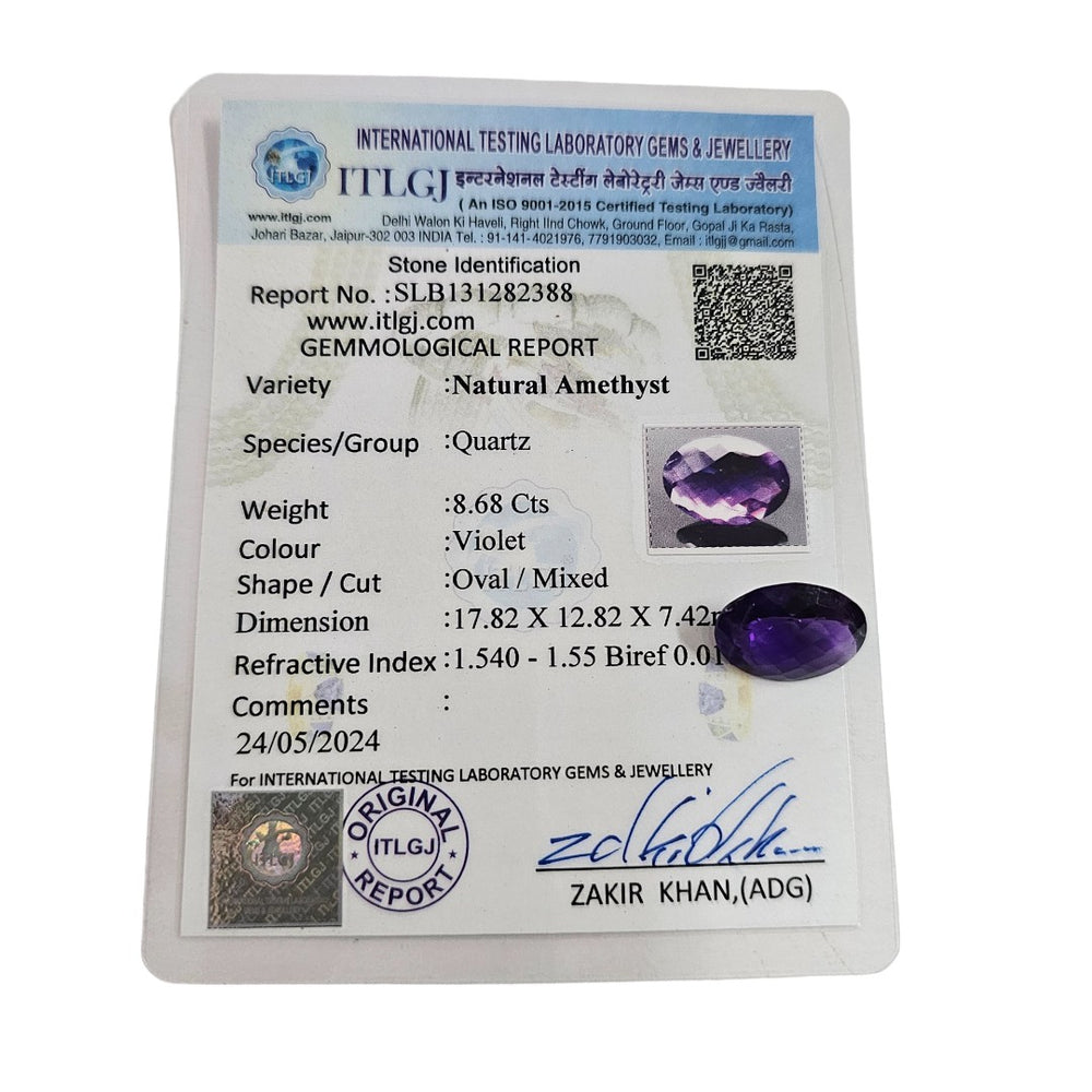 Certified Amethyst 8.67 Carats