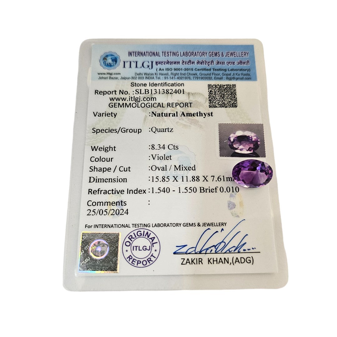 Certified Amethyst 8.34 Carats