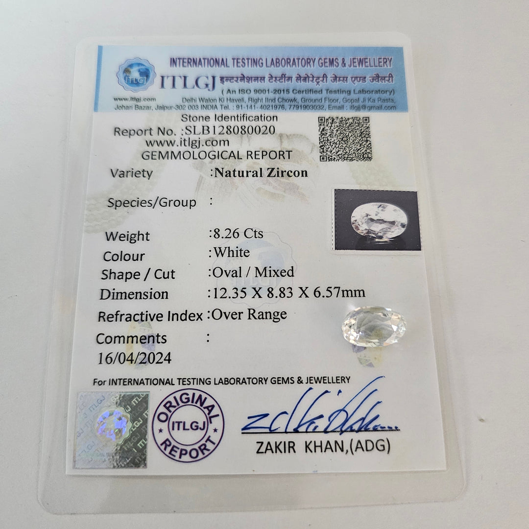 Certified White Zircon 8.27 Cts (9.10 Ratti)