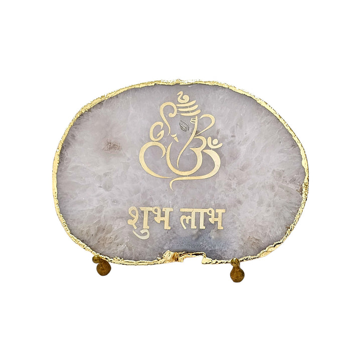 Agate ShubhLabh Electroplated with stand (Agateshubhlabh1)