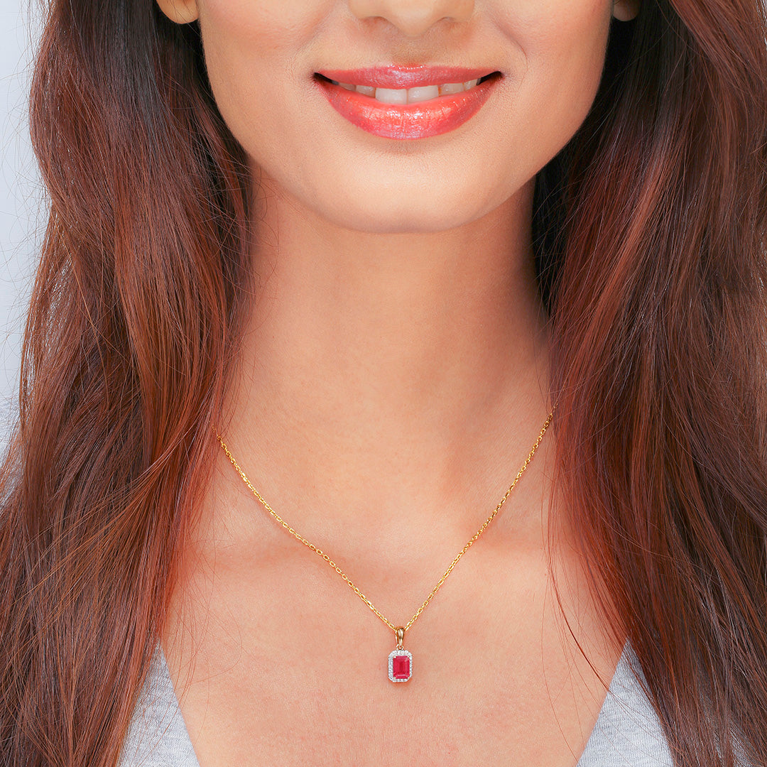 Scarlet Brilliance Ruby and Diamond Pendant in Gold (BYNK93)