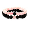 Set of 2 Bracelets in Rose Quartz and Black Lava