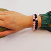 Set of 2 Bracelets in Rose Quartz and Black Lava