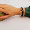 Set of 2 Bracelets in Clear Quartz(Sphatik) and Black Lava