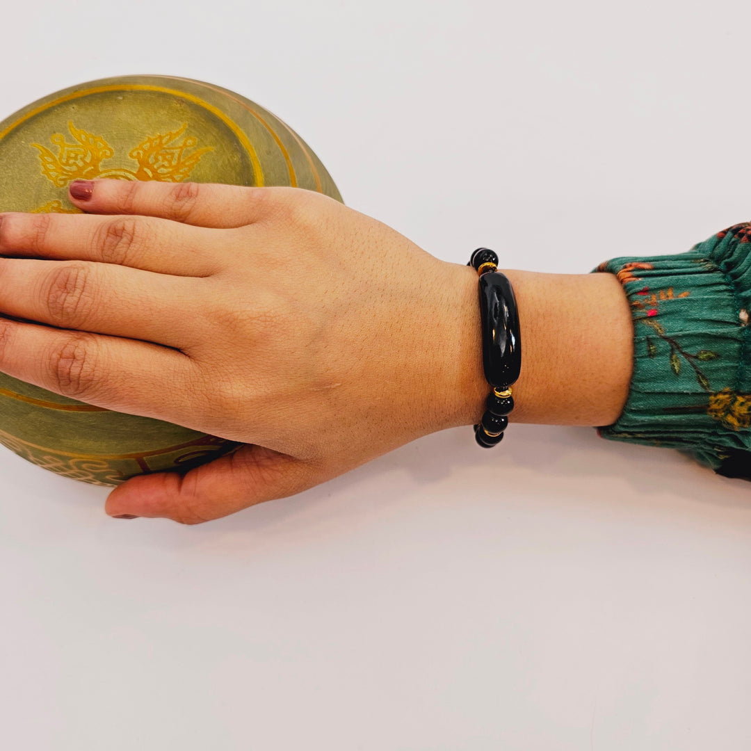 Signature Bracelet in Black Obsidian and Hematite