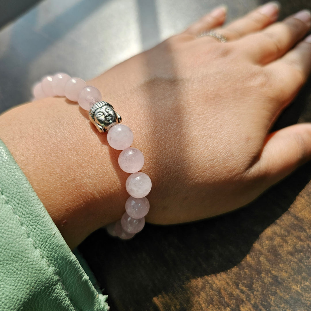 Rose Quartz Bracelet with Buddha Head