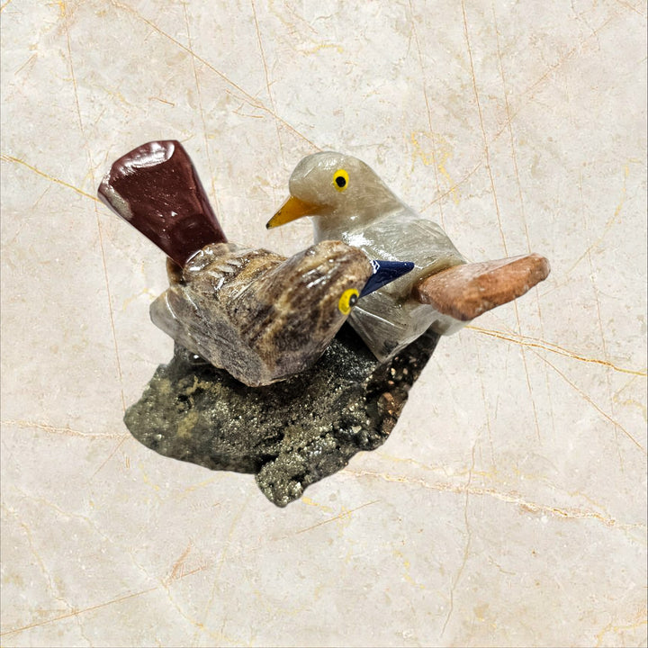 Carved Agate Bird on Pyrite (Birds1)