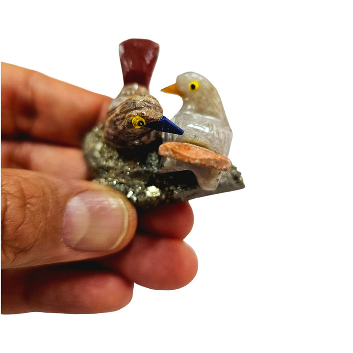 Carved Agate Bird on Pyrite (Birds1)