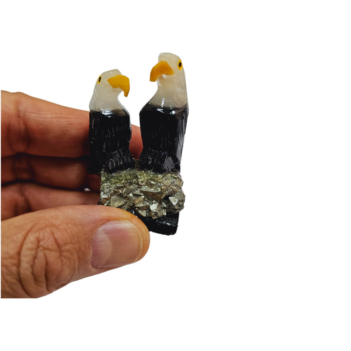 Carved Agate Penguin on Pyrite (Birds4)