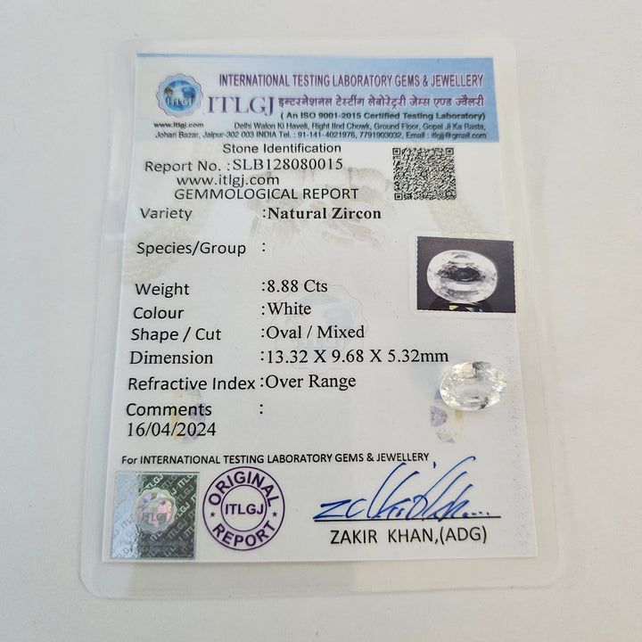 Certified White Zircon 8.85 Cts (9.74 Ratti)