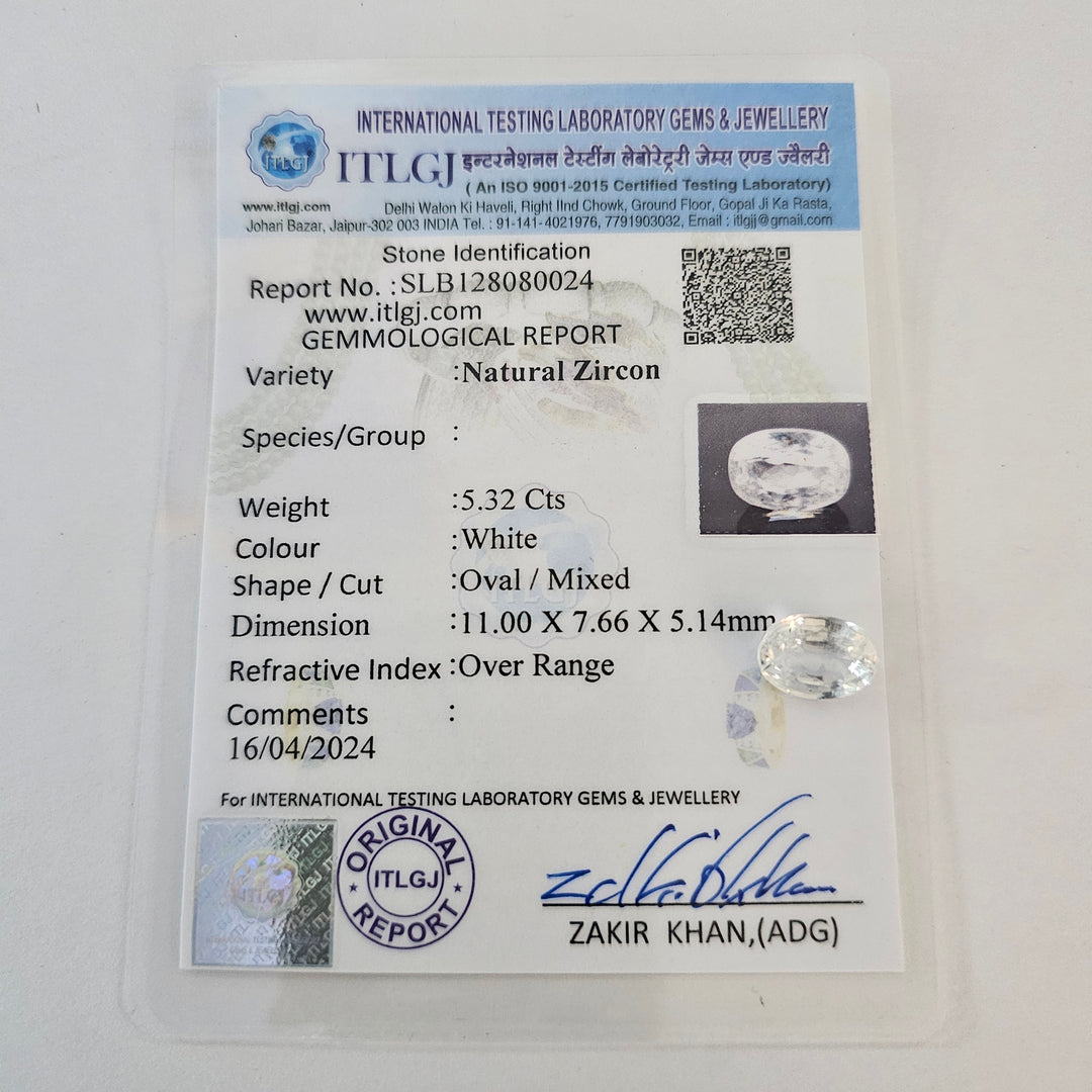 Certified White Zircon 5.32 Cts (5.85 Ratti)