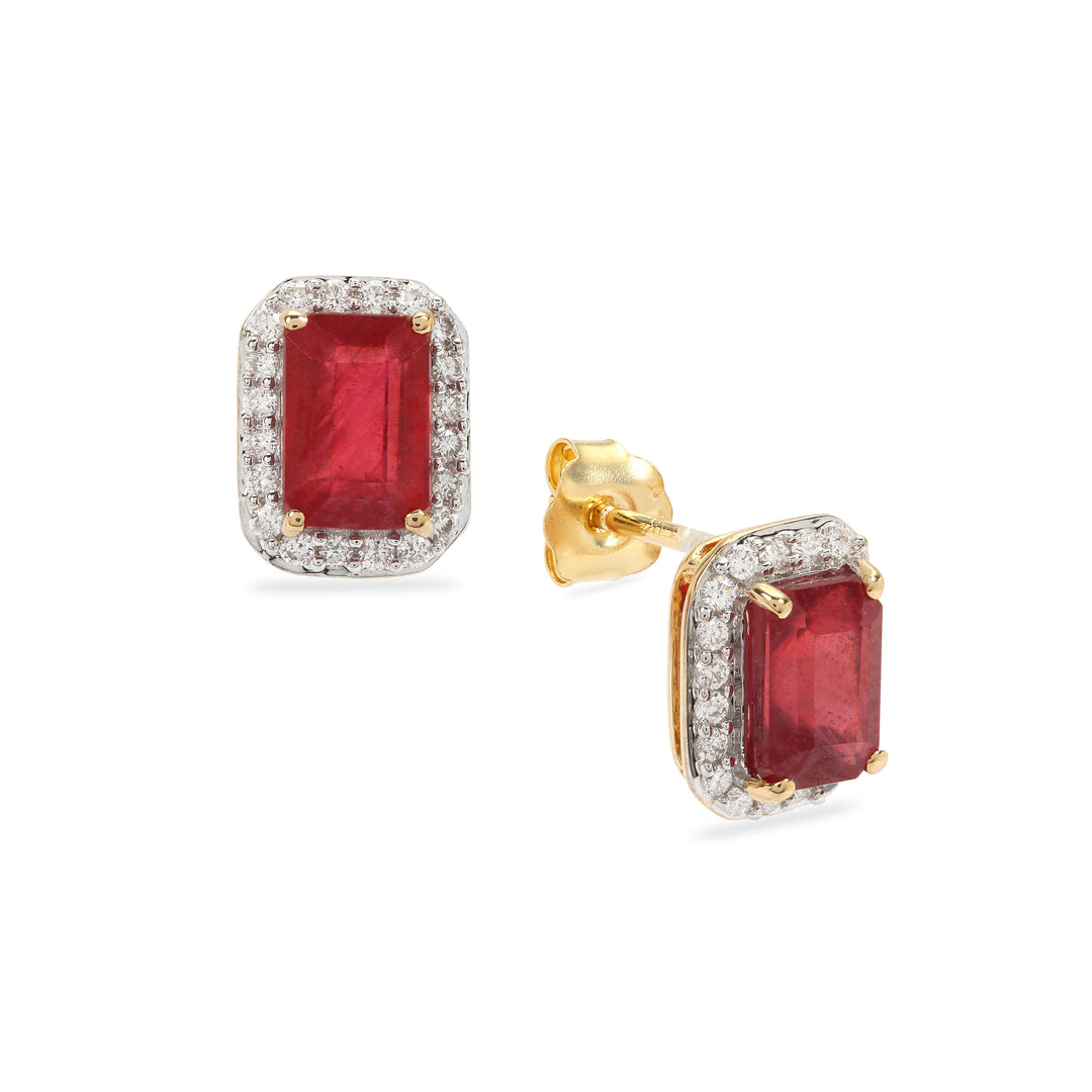 Classic Gold Earring with Ruby and Diamond(CLNK89)
