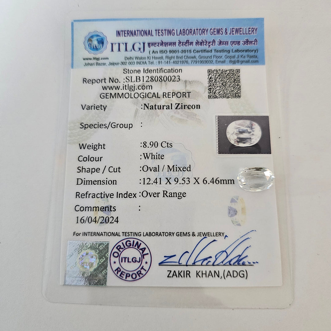 Certified White Zircon 8.90 Cts (9.79 Ratti)