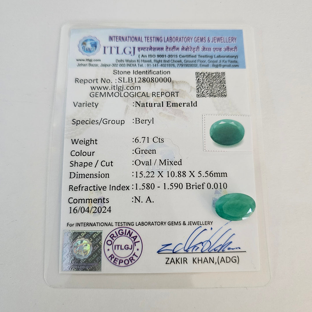 Certified Emerald (Panna) 8.45 Carats (9.30 Ratti) Zambia, SKU:CSXB69-2