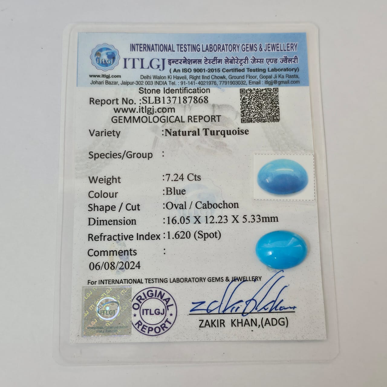 Arizona Turquoise 7.24 Carats (7.96 Ratti) CWBV23-3