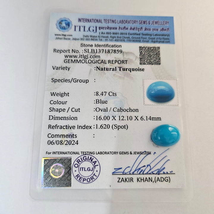 Certified Arizona Turquoise 8.47 Carats (9.31 Ratti) CWBV23-5