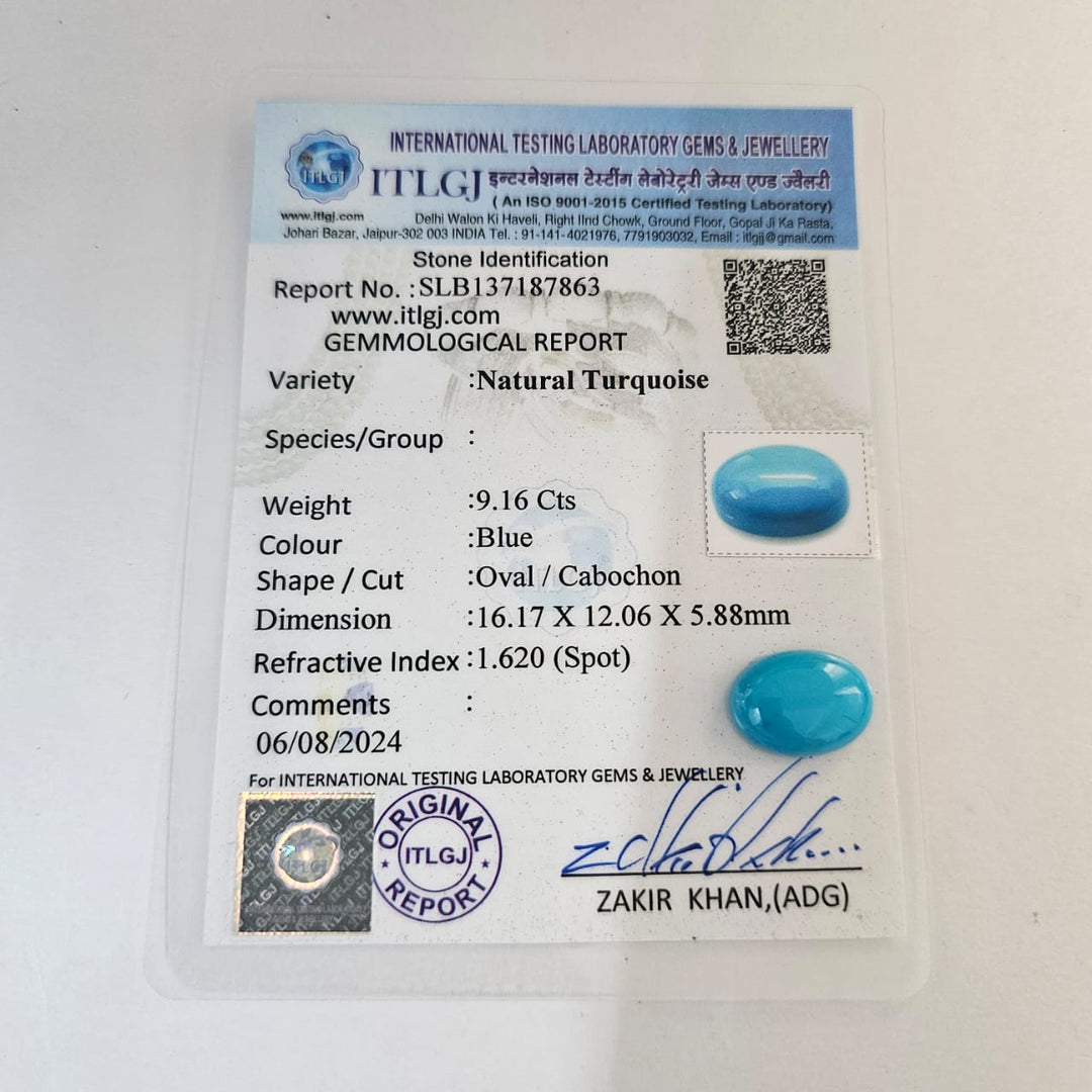 Certified Arizona Turquoise 9.16 Carats (10.07 Ratti) CWBV23-6