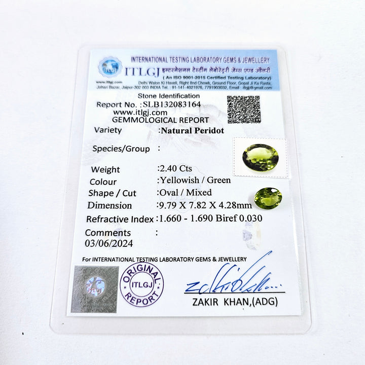 Certified Peridot Oval 2.41 Carats