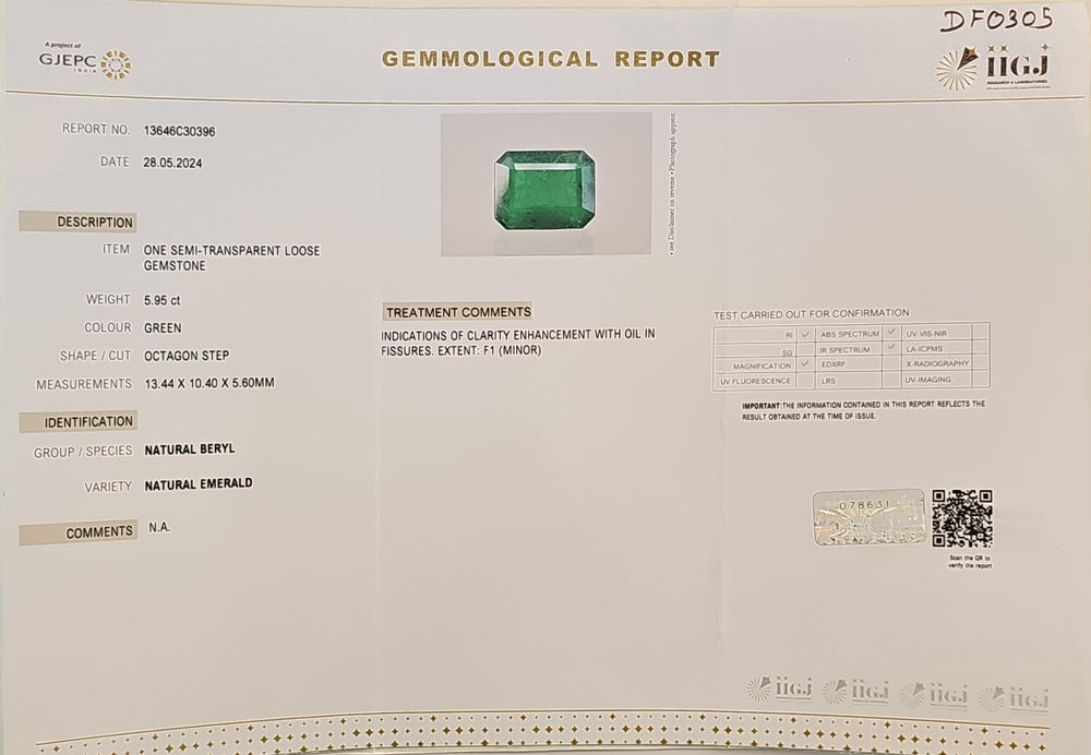Certified Zambian Emerald (Panna) 5.94 Carats (6.53 Ratti) Zambia