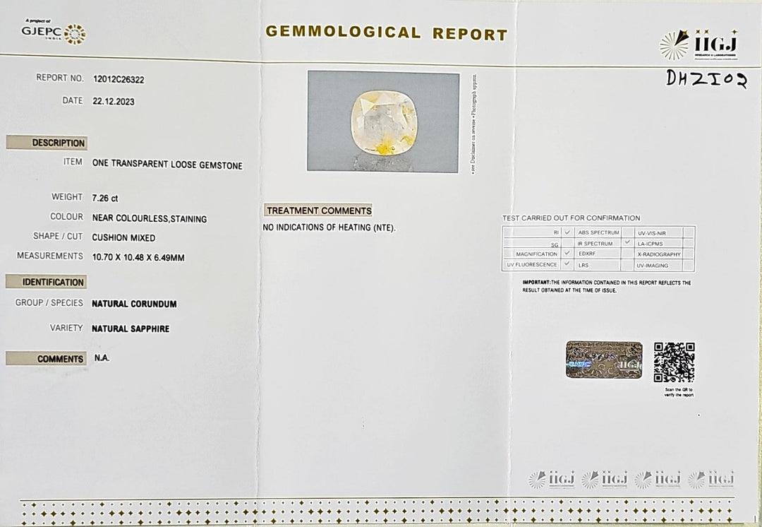 Certified Yellow Sapphire (Pukhraj) 7.26 Cts (7.98 Ratti) Sri Lanka (Ceylon)