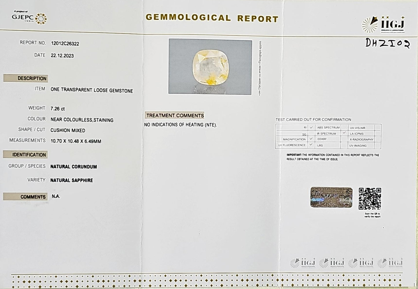 Certified Yellow Sapphire-7.26 Carats (7.98 Ratti) Sri Lanka (Ceylon), SKU:DHZI02