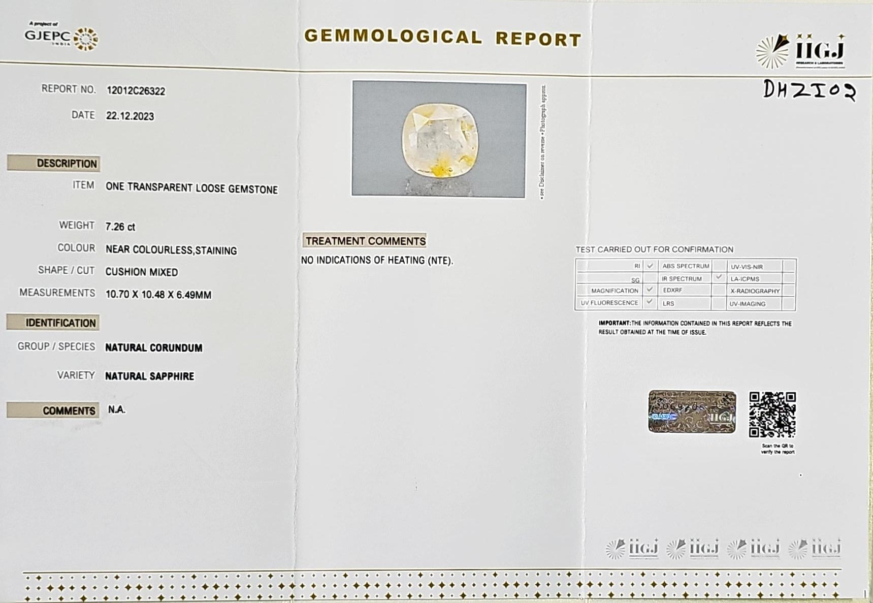 Certified Yellow Sapphire-7.26 Carats (7.98 Ratti) Sri Lanka (Ceylon), SKU:DHZI02