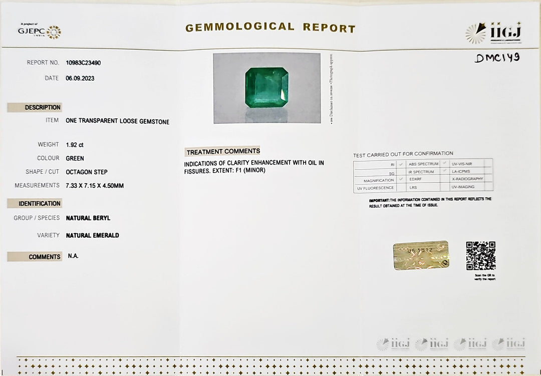 Emerald (Panna) 1.90 Cts (2.09 Ratti) Colombia