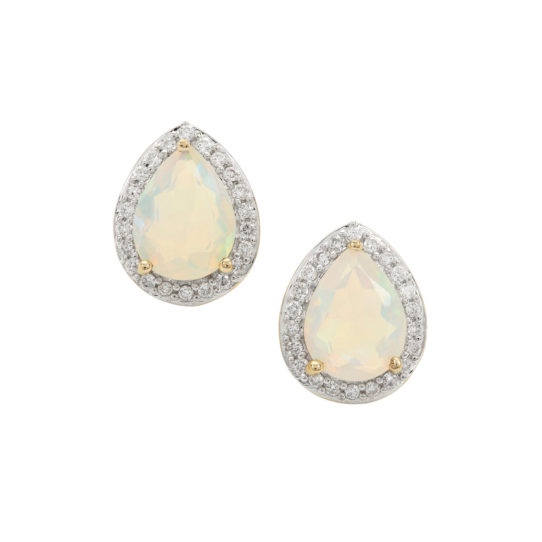 Fiery Opal and Diamond Earring Studs in 14k Gold(DMNK14)