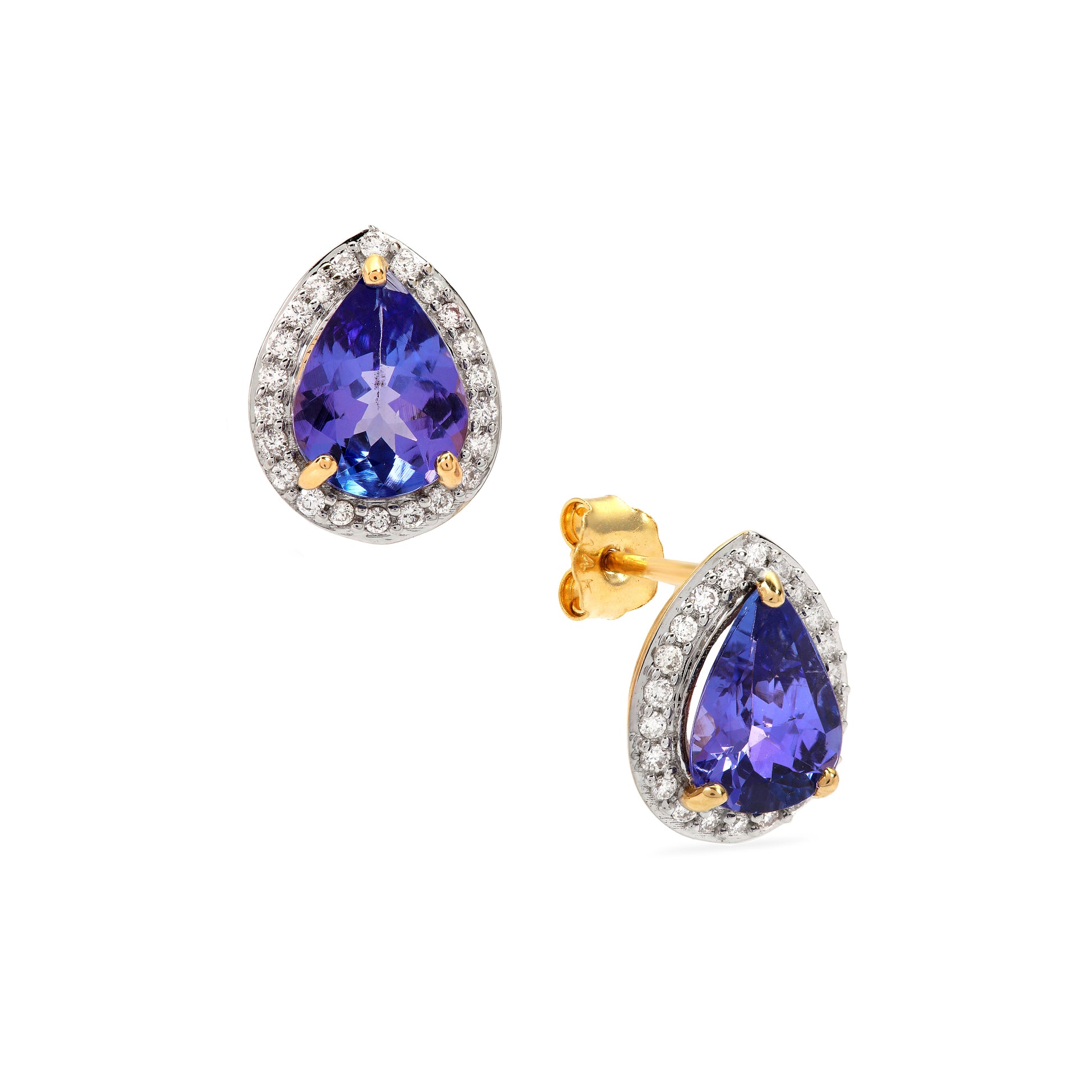 Tanzanite and Diamond Earring Studs in 14k Gold (DMNK14T)